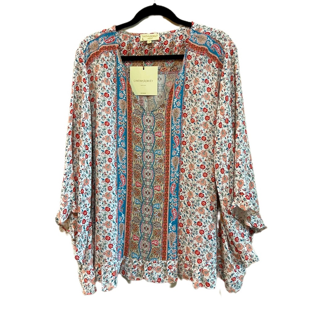 💖NWT💖 Cynthia Rowley Woman 3/4 Sleeve Boho Top Size 3X Plus Size
